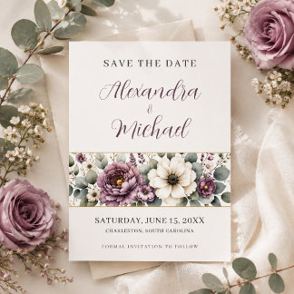 Mauve & Sage Floral Wedding Save The Date