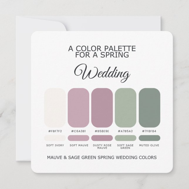 Mauve Sage Green Spring Wedding Palette 2026 Card (Front)