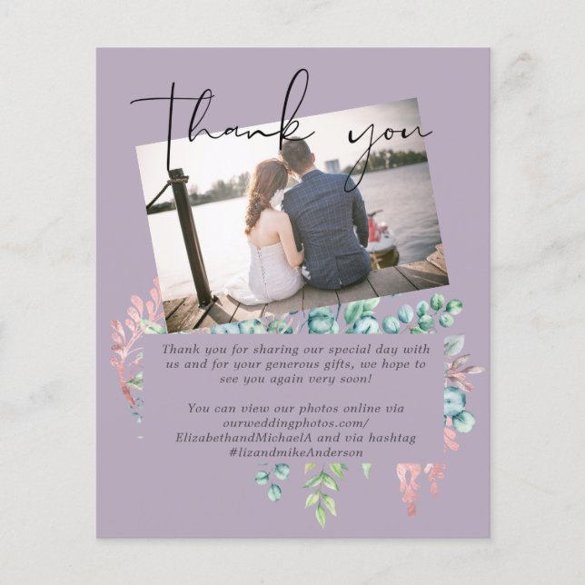 Mauve Sage Leaves PHOTO Wedding THANK YOU (Front)