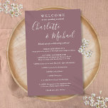 Mauve Script Guest Wedding Weekend Program<br><div class="desc">Elegant mauve signature script wedding weekend program featuring signature style names. Personalize with your wedding weekend details set in chic white lettering. Designed by Thisisnotme©</div>