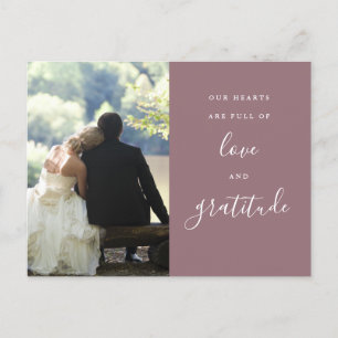 Mauve Script Photo Wedding Thank You Postcard