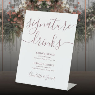 Mauve Script Wedding Signature Drinks Pedesta Pedestal Sign