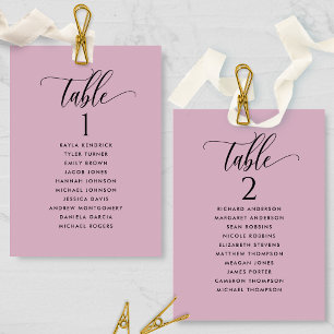 Mauve Seating Plan Cards with Guest Names
