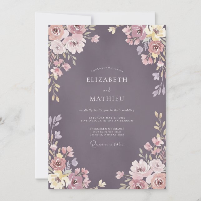 Mauve Seraphic Floral Wedding Invitation (Front)