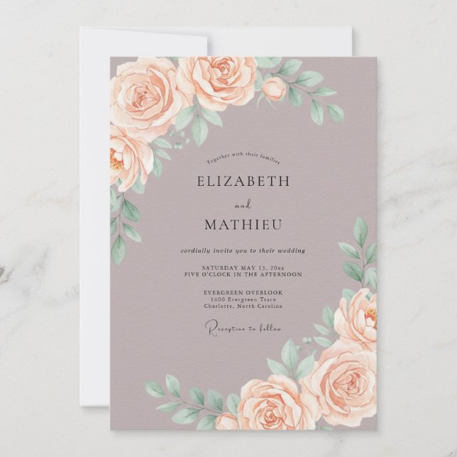 Mauve Serene Peach Bloom Wedding Invitation (Front)