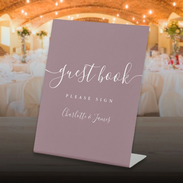 Mauve Signature Script Guest Book Pedestal Sign (Mauve Signature Script Guest Book Pedestal Sign)