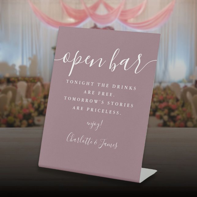 Mauve Signature Script Open Bar Pedestal Sign (Mauve Signature Script Open Bar Pedestal Sign)