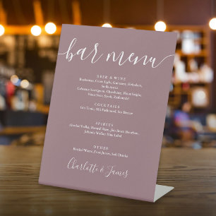 Mauve Signature Script Wedding Bar Menu Pedestal Sign
