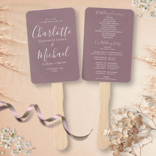 Mauve Signature Script Wedding Program Hand Fan