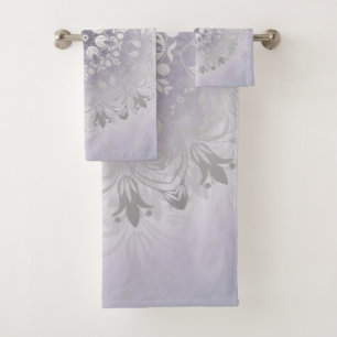 Mauve Silver Floral Mandala Bath Towel Set