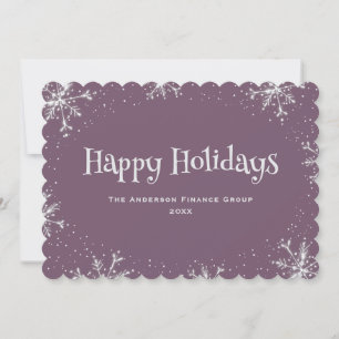 Mauve Silver Sparkling Snowflakes Business Holiday Card