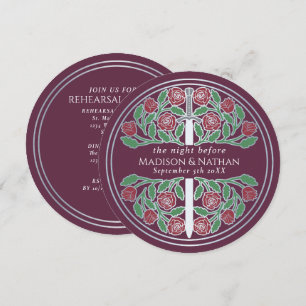 Mauve Silver Sword Royal Wedding Rehearsal  Invitation