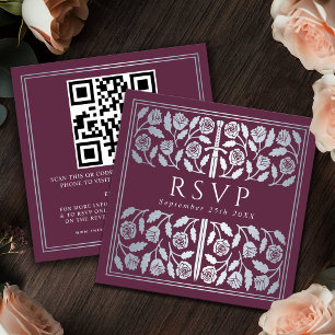 Mauve Silver Sword Royal Wedding RSVP QR Code Enclosure Card