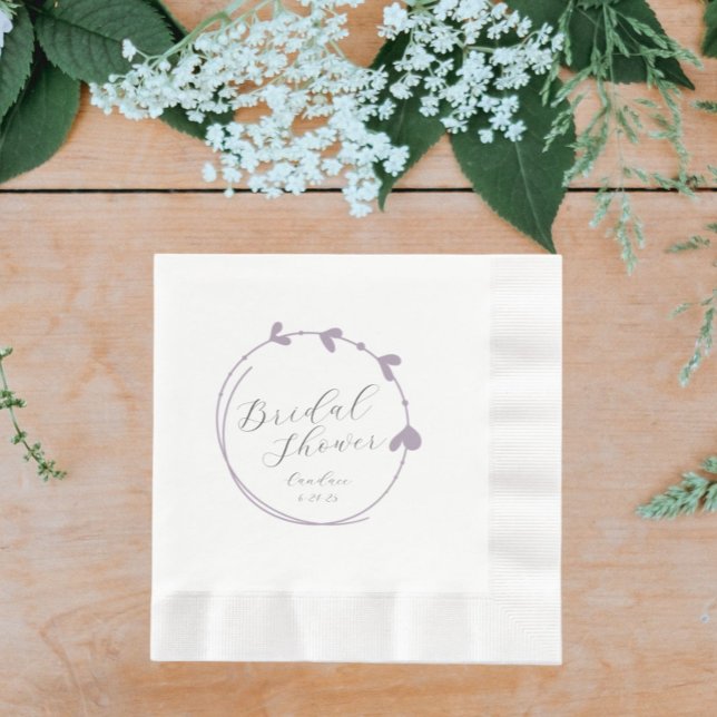 Mauve Simple Heart Wreath Bridal Shower Napkin (In Situ Wedding)