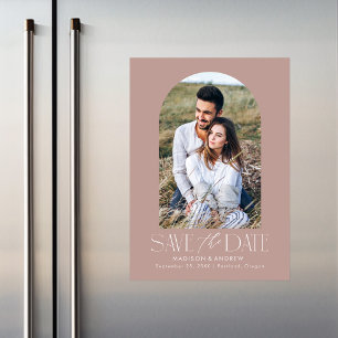 Mauve Simple Modern Arch Photo Save the Date Magnetic Invitation