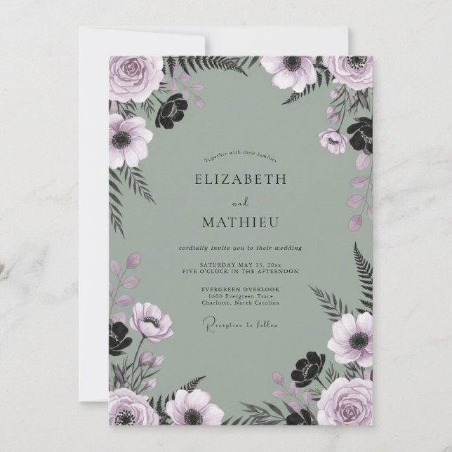 Mauve Slate Fern Wedding Invitation (Front)
