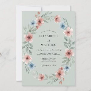 Mauve Slate Wreath Wedding Invitation