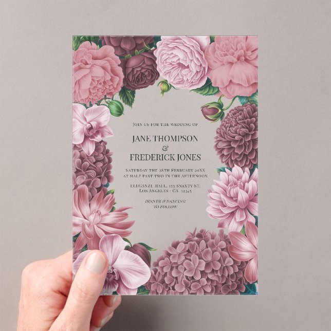 Mauve Smoke, Dusty Peony & Rosewater Clay Wedding Acrylic Invitations (Insitu (Handheld))