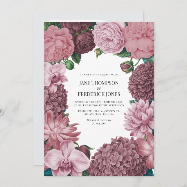 Mauve Smoke, Dusty Peony & Rosewater Clay Wedding Invitation (Front/Back)