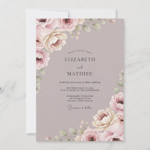 Mauve Soft Floral Romance Wedding Invitation