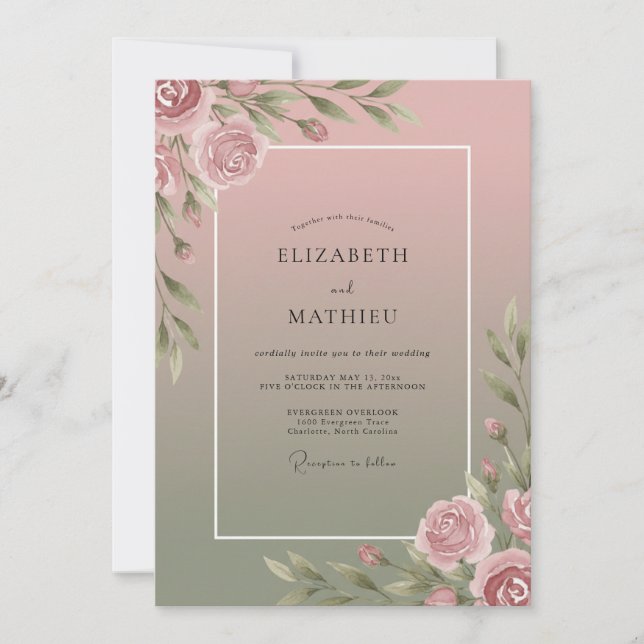Mauve Soft Floral Wedding Invitation (Front)