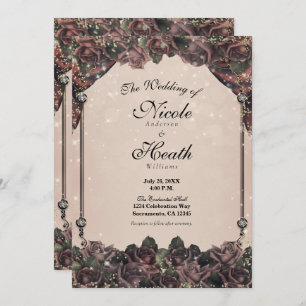 Mauve Spice Roses Glitter Sparkle Fall Wedding  Invitation