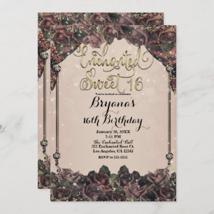 Mauve Spice Roses Glitter Sparkle Sweet 16 16th  Invitation