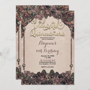 Mauve Spice Roses Sparkle 15 Quinceañera 15th   Invitation