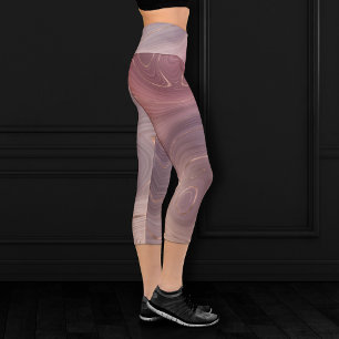 Mauve Strata   Dusty Pink and Rose Gold Agate Capri Leggings