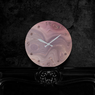 Mauve Strata   Dusty Pink Rose Gold Grey Agate Round Clock
