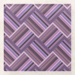 Mauve stripes diagonal weave pattern glass coaster