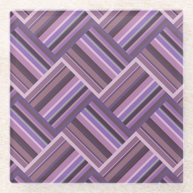 Mauve stripes diagonal weave pattern glass coaster (Front)