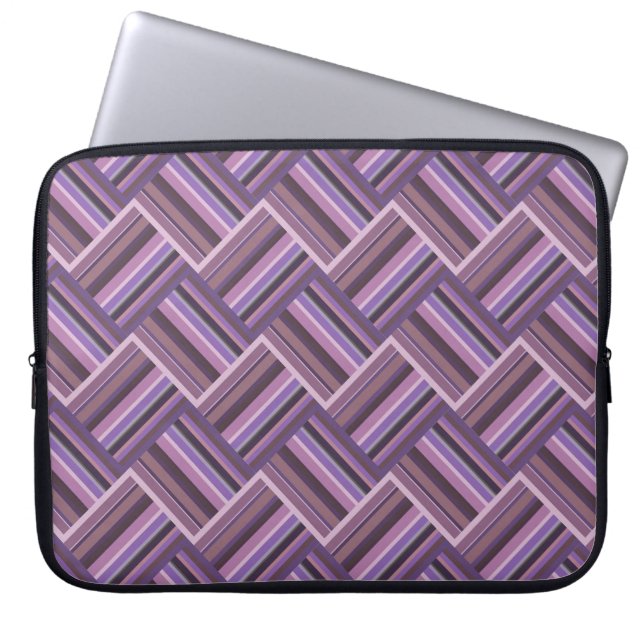 Mauve stripes diagonal weave pattern laptop sleeve (Front)