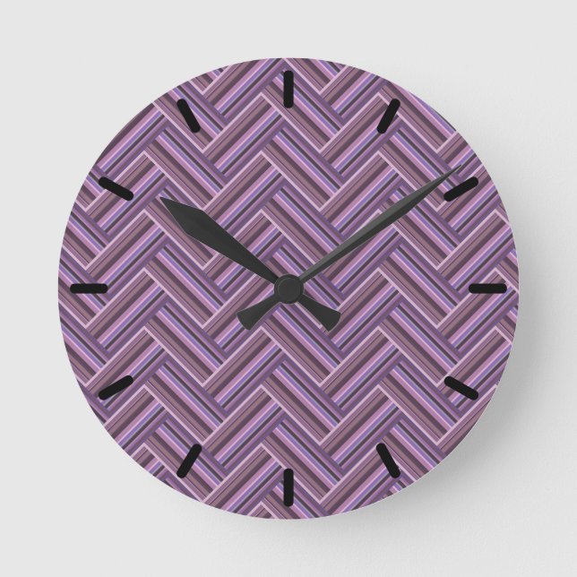 Mauve stripes double weave pattern round clock (Front)