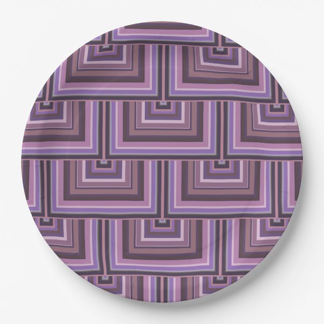 Mauve stripes square scales pattern paper plate (Front)