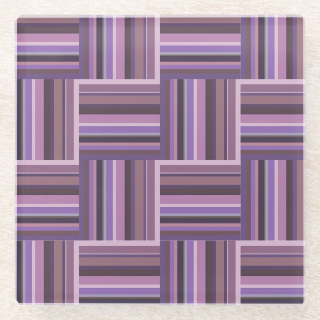 Mauve stripes weave pattern glass coaster (Front)