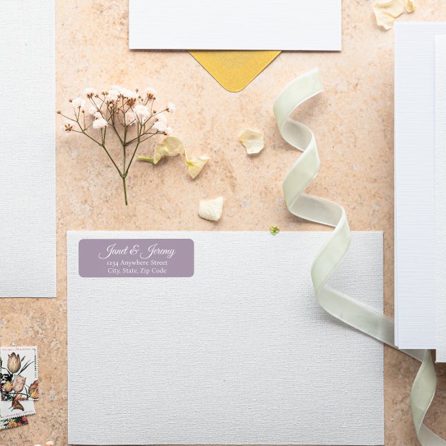 Mauve Stylised Names Wedding Return Address Label (In Situ Wedding)