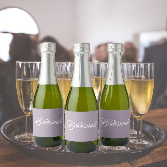 Mauve Stylised Script Wedding Bridesmaid Sparkling Wine Label (In Situ Wedding)