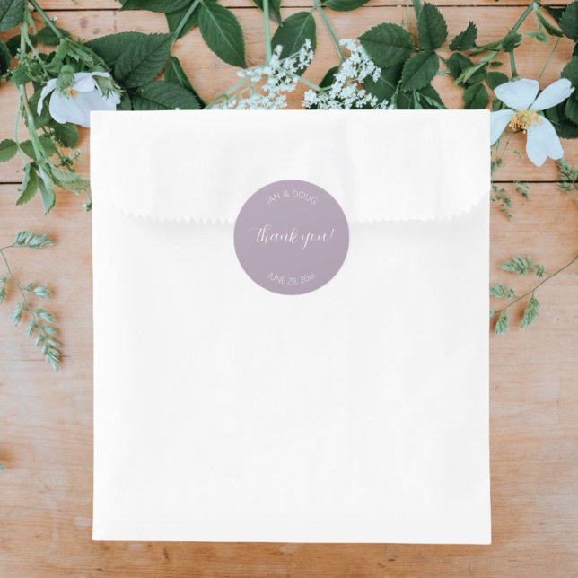 Mauve Stylised Wedding Thank You Classic Round Sticker (In Situ Wedding)