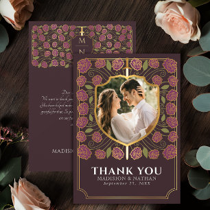 Mauve Sword & Shield Mediaeval Fantasy Wedding Thank You Card