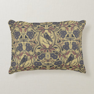 Mauve, Tan & Gray Crow & Dragonfly Floral Decorative Cushion