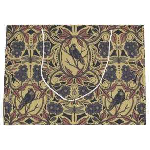 Mauve, Tan & Gray Crow & Dragonfly Floral Large Gift Bag