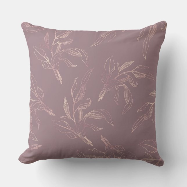  Mauve/Taupe Elegant Luxury Floral Pillow (Front)