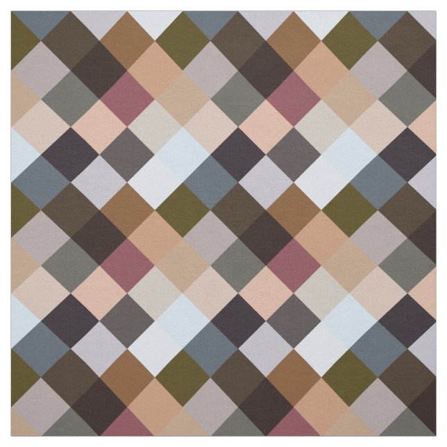 Mauve Taupe Grey Slate Blue Squares Mosaic Pattern Fabric (Swatch)