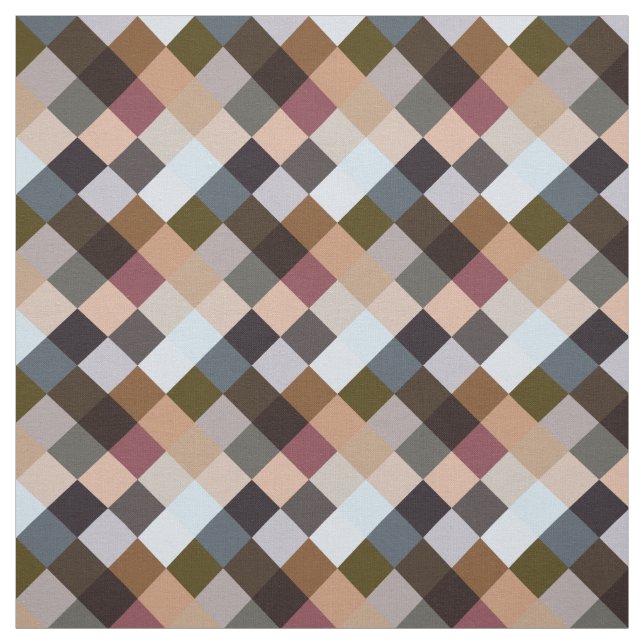 Mauve Taupe Grey Slate Blue Squares Mosaic Pattern Fabric (Swatch)