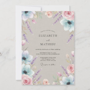 Mauve Taupe Lavender Eucalyptus Wedding Invitation