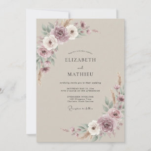 Mauve Taupe Painted Wedding Invitation