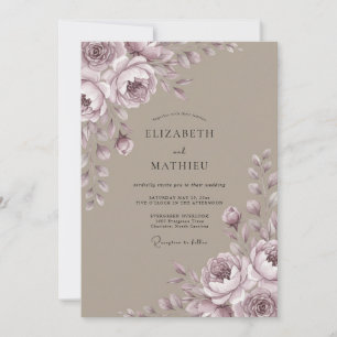 Mauve Taupe Peony Wedding Invitation