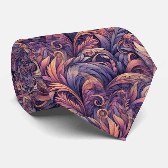 Mauve Taupe Pink Violet Purple Paisley Pattern Tie (Rolled)