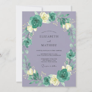 Mauve Teal Peony Wreath Wedding Invitation